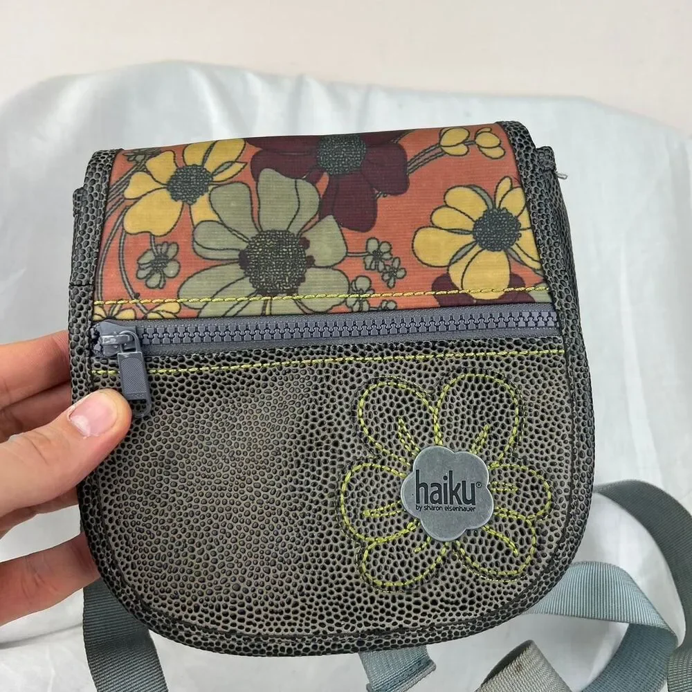 Haiku Sharon Eisenhauer Brown and yellow floral crossbody bag